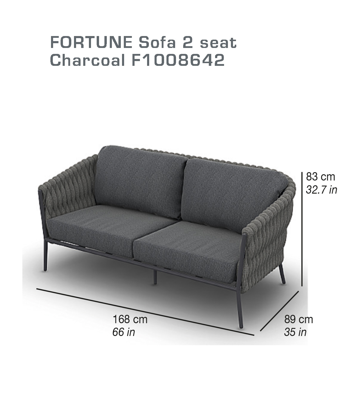 FORTUNE | Sofa 2 seat charcoal